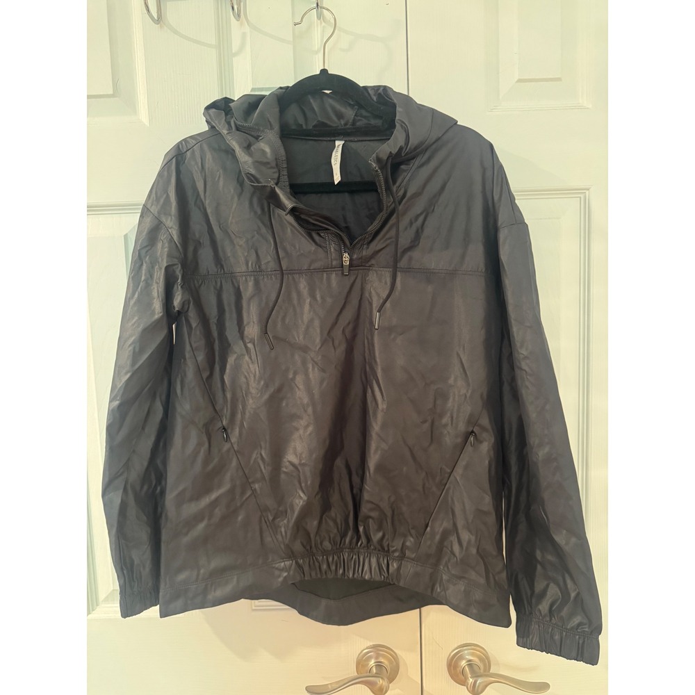 Fabletics‎ Womens Black Quarter Zip Hooded Windbreaker Anorak Jacket Small